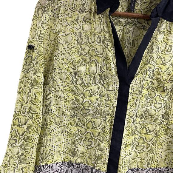 BCBG Maxazria Silk Blouse Top Print Green Black Semi Sheer Small - Picture 4 of 9